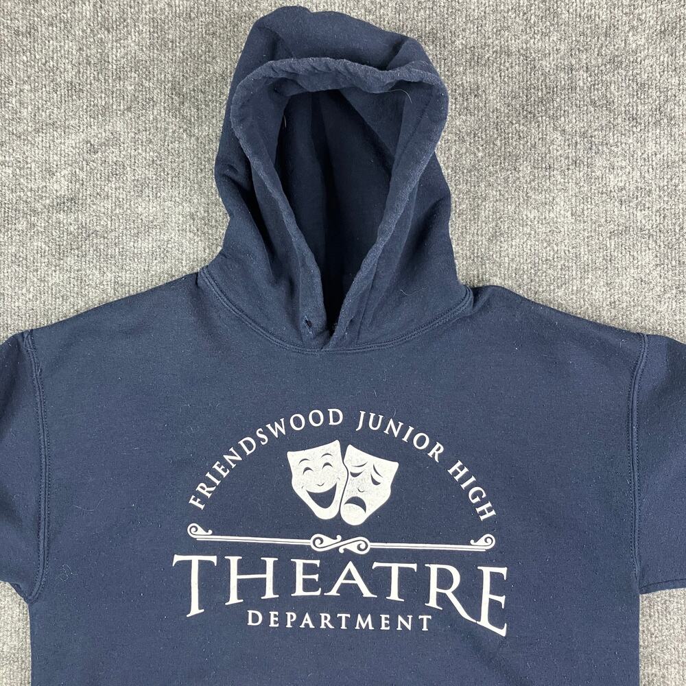 Gildan Hoodie Mens M Navy Theatre Graphic‎ Pullover Sweatshirt Long Sleeve